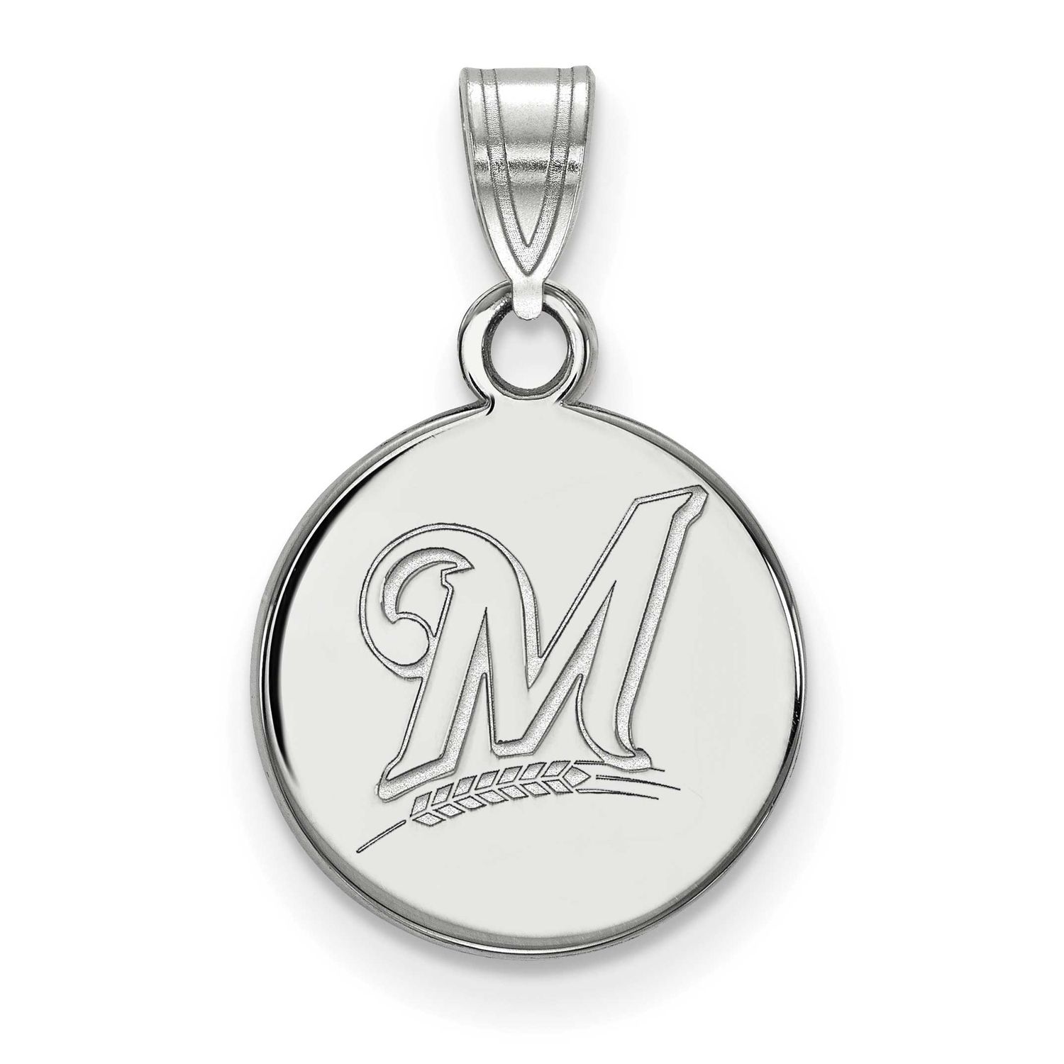 MLB Milwaukee Brewers Letter M Small Disc Pendant Sterling Silver Rhodium-plated SS011BRE, UPC: 886…