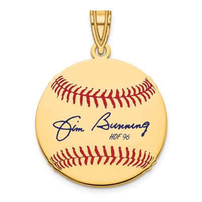 Jim Bunning Hall of Fame Signature Small Epoxy Baseball Pendant Gold-plated Sterling Silver GPHF11J…