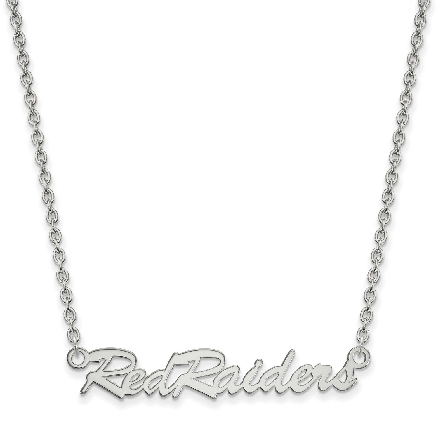 Texas Tech University Red Raiders Script Medium Pendant 18 Inch Necklace Sterling Silver Rhodium-pl…