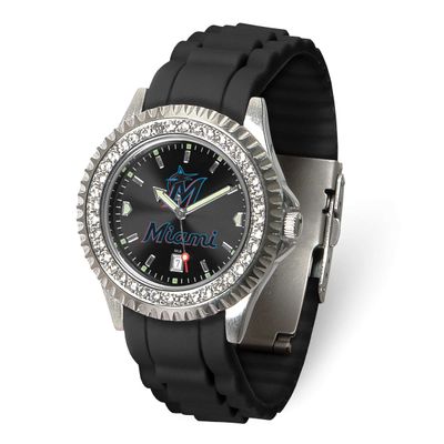MLB Miami Marlins Ladies Sparkle Crystal Bezel Silicone Strap Quartz Watch with Date Gametime XWL12…
