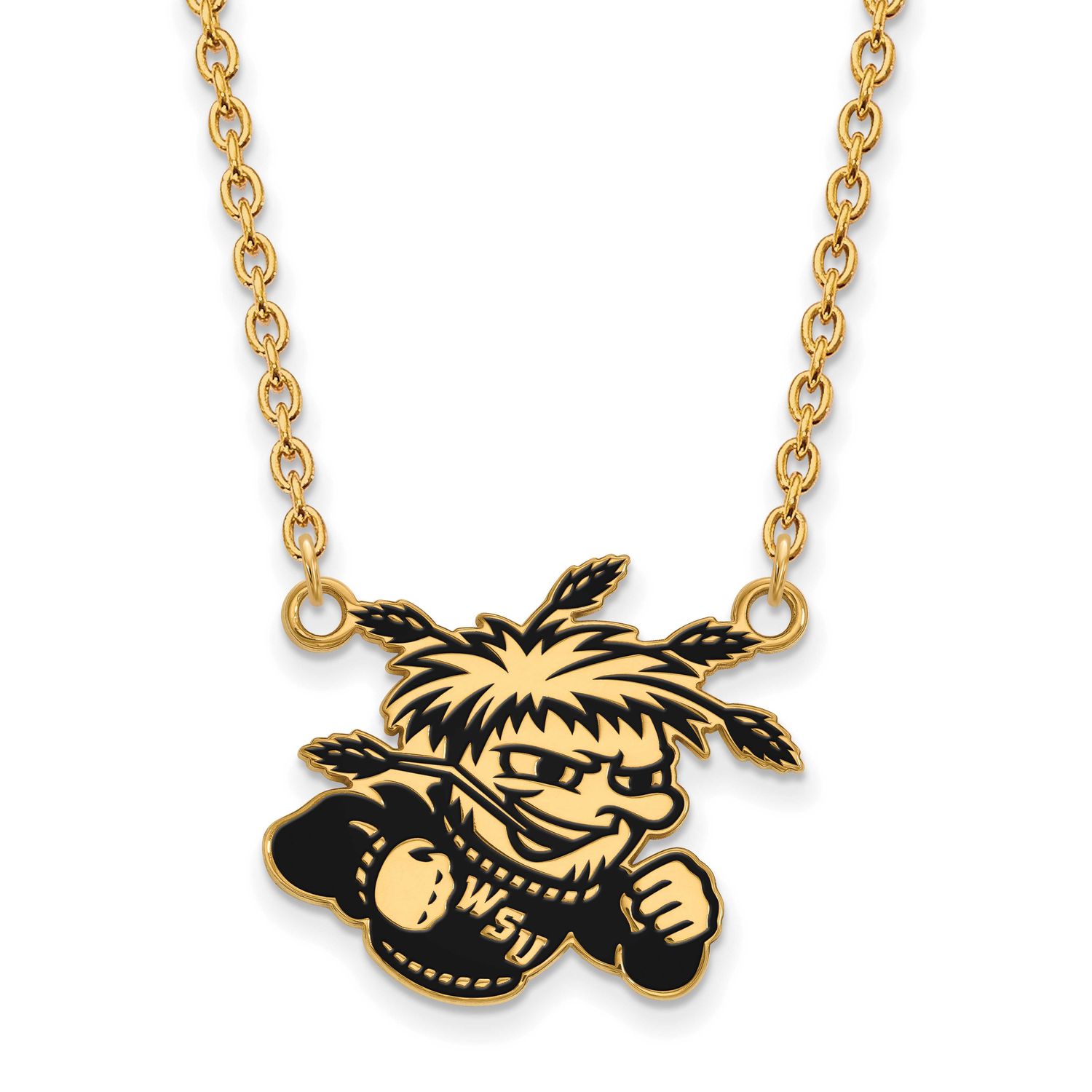 Wichita State University Wushock Enameled Large Pendant 18 Inch Necklace Gold-plated Sterling Silve…