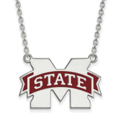 Mississippi State U Large Enamel Pendant with Necklace Sterling Silver Rhodium-plated SS074MSS-18, …