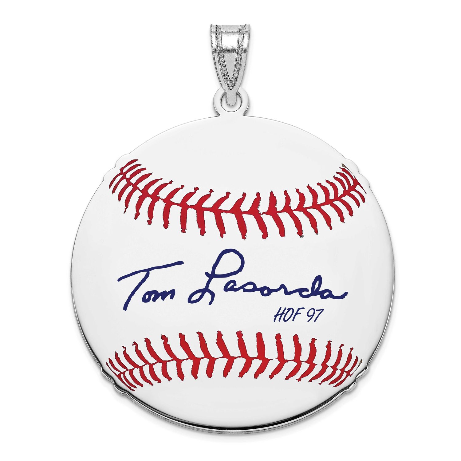 Tom Lasorda Hall of Fame Signature Large Epoxy Baseball Pendant Sterling Silver SSHF02TL97, UPC: