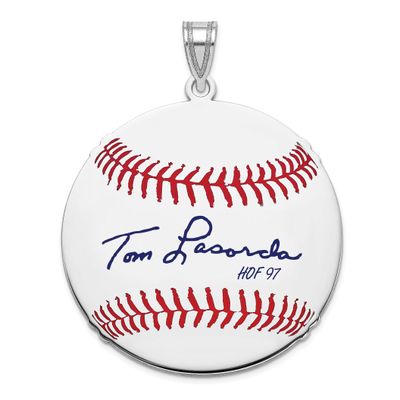 Tom Lasorda Hall of Fame Signature Large Epoxy Baseball Pendant Sterling Silver SSHF02TL97, UPC: