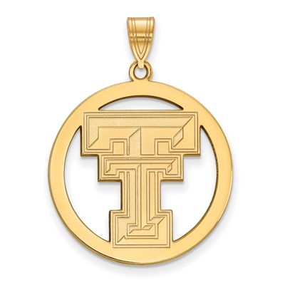 Texas Tech University T-T Extra Large Circle Pendant Gold-plated Sterling Silver GP034TXT, UPC: 886…