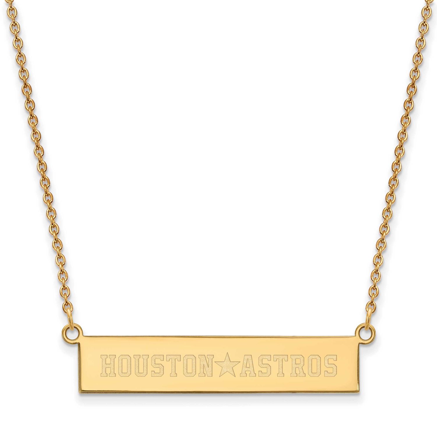 Houston Astros Team Script Bar 18 Inch Necklace Gold-plated Sterling Silver GP041AST-18, UPC: 19110…