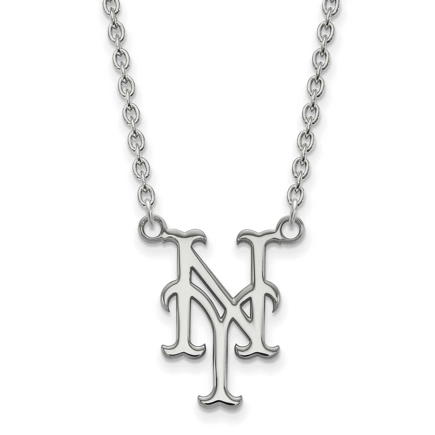 MLB New York Mets N-Y Large Pendant 18 Inch Necklace Sterling Silver Rhodium-plated SS009MET-18, UP…