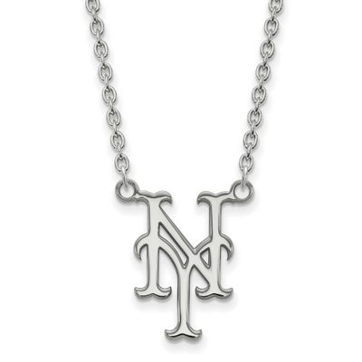 MLB New York Mets N-Y Large Pendant 18 Inch Necklace Sterling Silver Rhodium-plated SS009MET-18, UP…