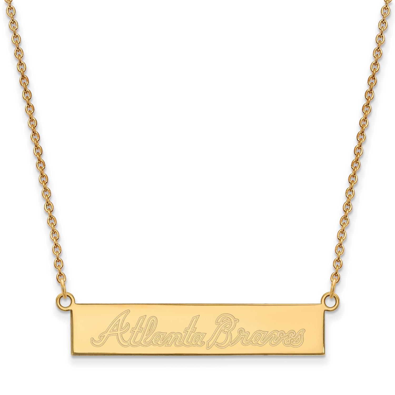 Atlanta Braves Team Script Bar 18 Inch Necklace Gold-plated Sterling Silver GP041BRA-18, UPC: 19110…