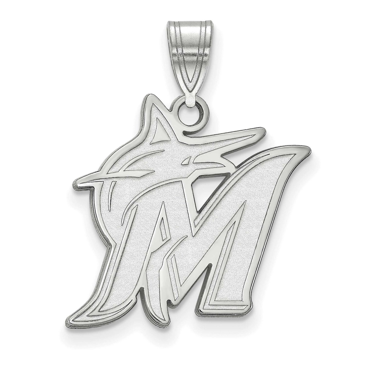 MLB Miami Marlins Letter M And Marlin Large Pendant 10k White Gold 1W004MIN, UPC: 886774772172