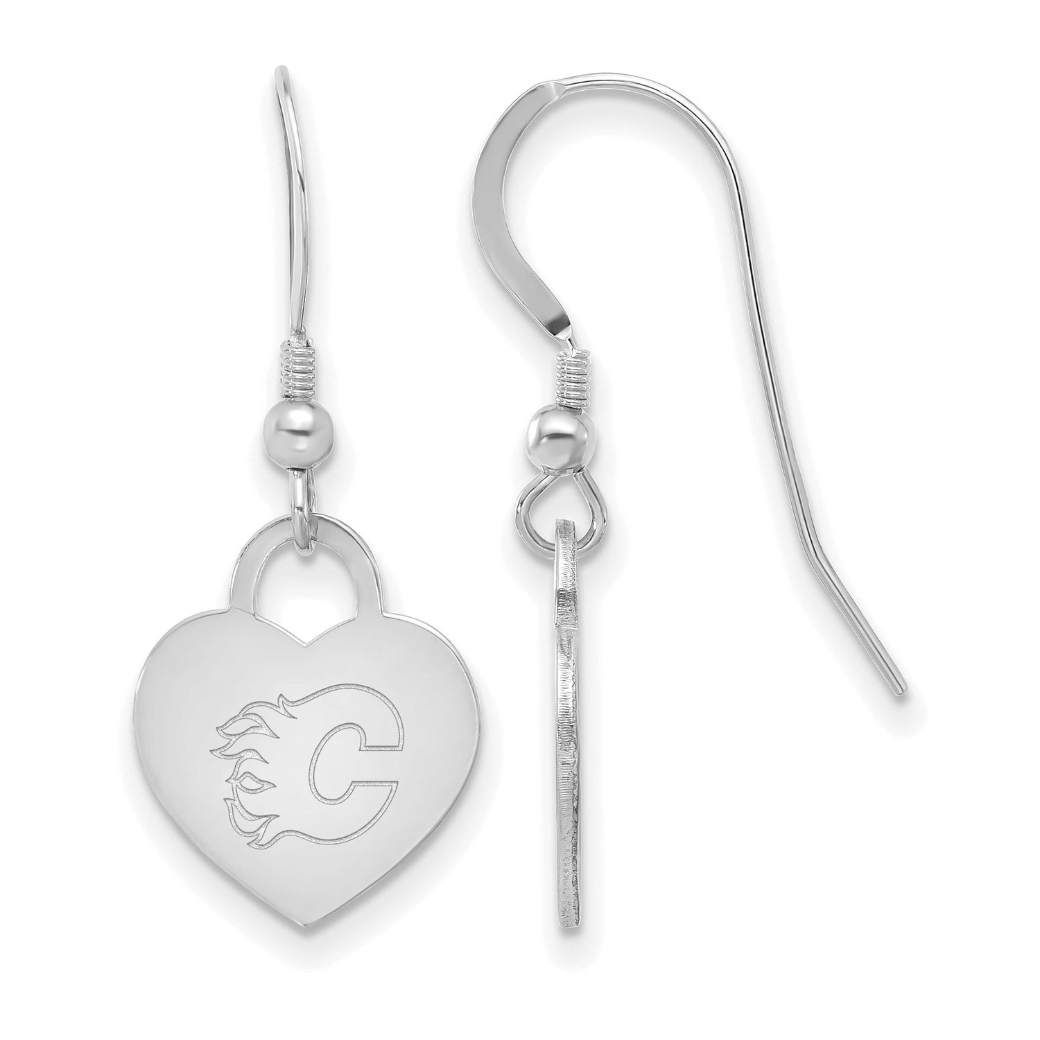 NHL Calgary Flames Heart Dangle Earrings Sterling Silver Rhodium-plated SS128FLA, UPC: 196904184066