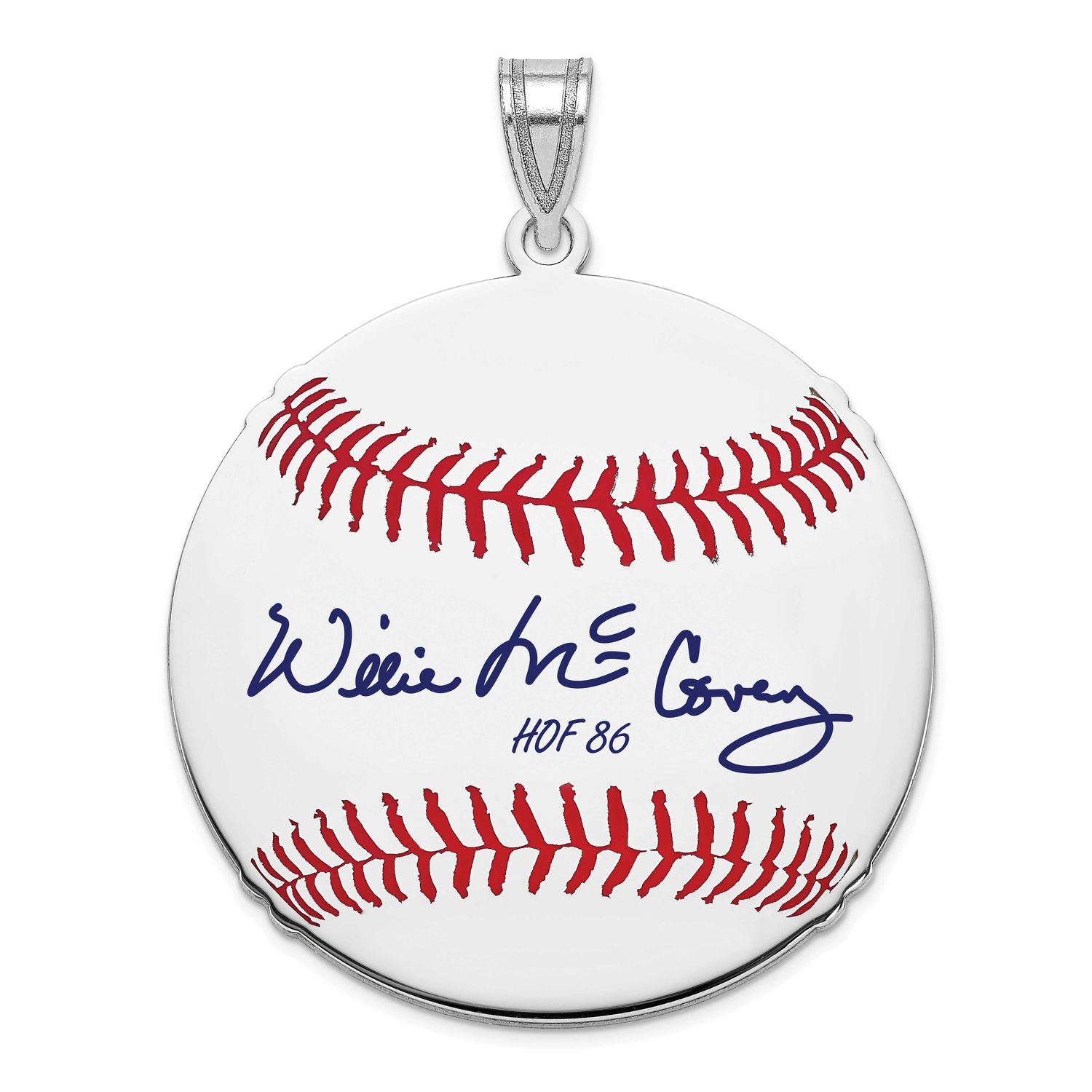 Willie Mccovey Hall of Fame Signature Large Epoxy Baseball Pendant Sterling Silver SSHF02WM86, UPC: