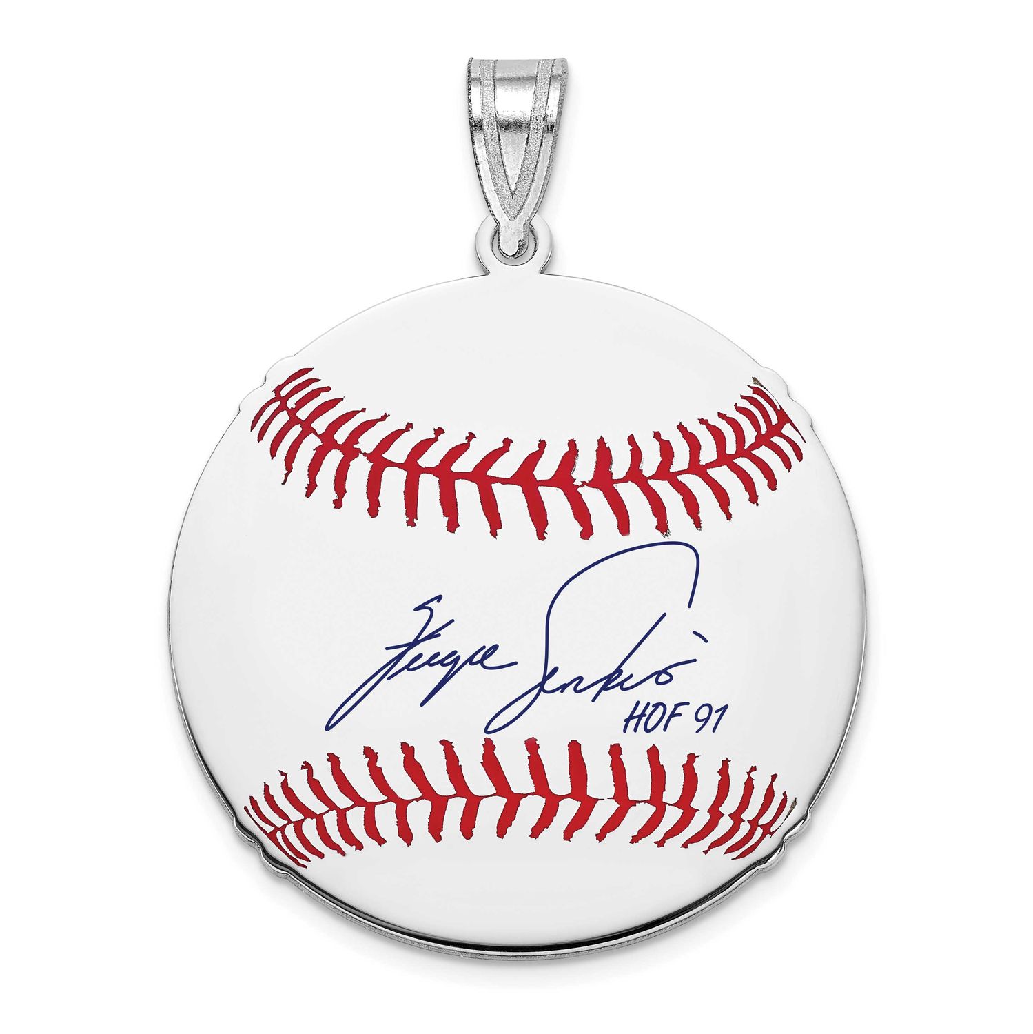 Fergie Jenkins Hall of Fame Signature Medium Epoxy Baseball Pendant Sterling Silver SSHF10FJ91, UPC: