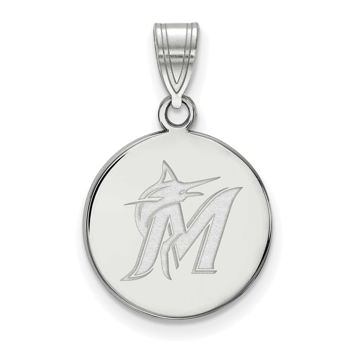 MLB Miami Marlins Letter M And Marlin Medium Disc Pendant 10k White Gold 1W014MIN, UPC: 886774779966