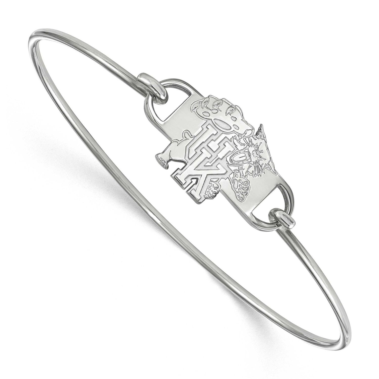 University of Kentucky U-K Wildcat Small Center 7 Inch Wire Bangle Sterling Silver Rhodium-plated S…