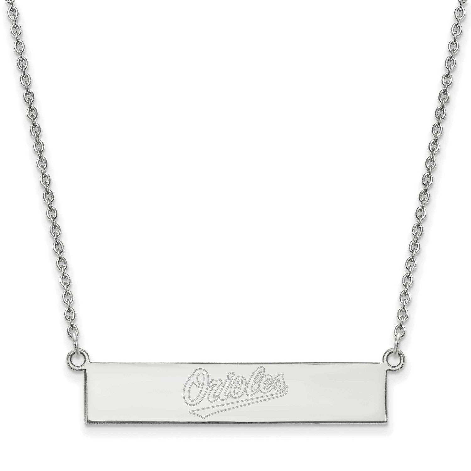 MLB Baltimore Orioles Team Script Small Bar 18 Inch Necklace Sterling Silver Rhodium-plated SS041OR…