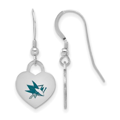 NHL San Jose Sharks Enamel Heart Dangle Earrings Sterling Silver Rhodium-plated SS129SHA, UPC: 1969…