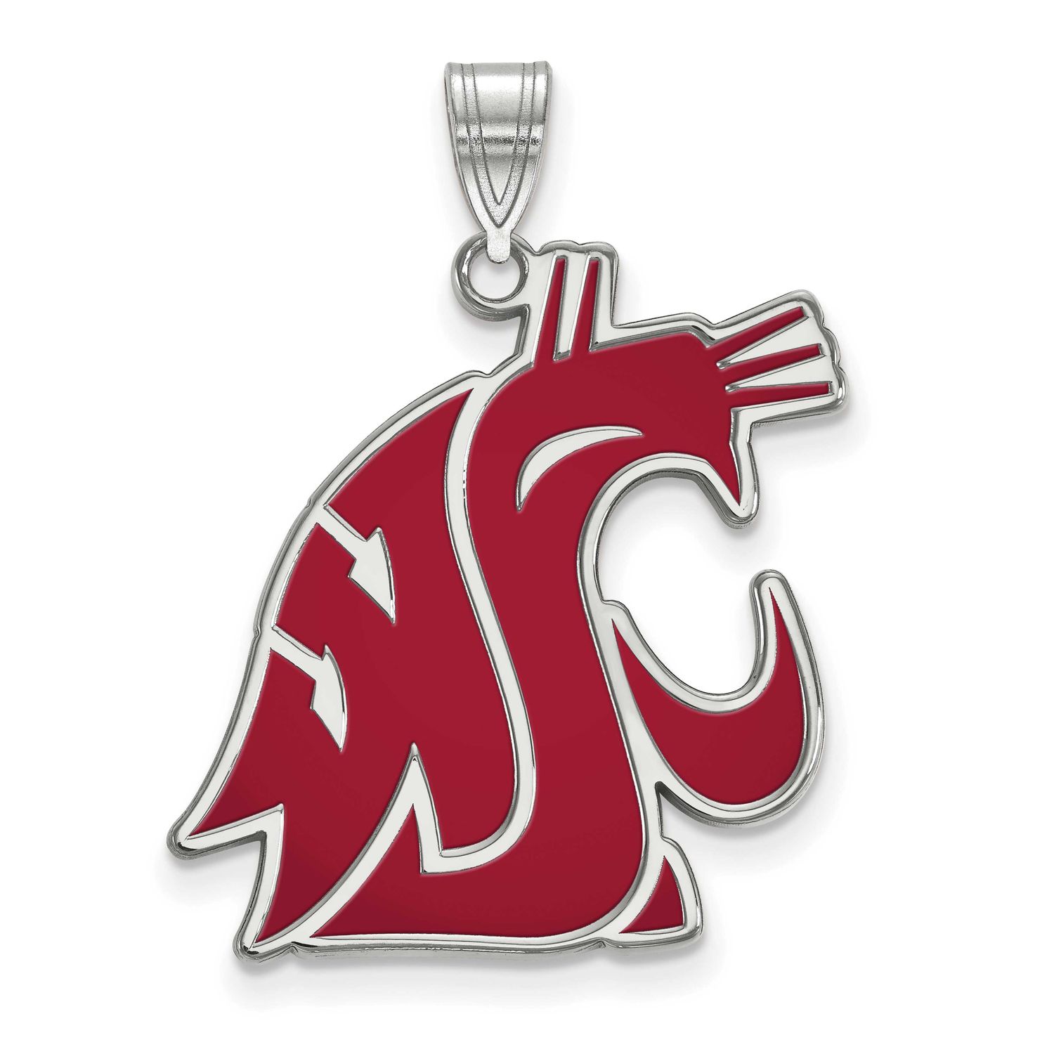 Washington State University Cougar Extra Large Enameled Pendant Sterling Silver Rhodium-plated SS02…