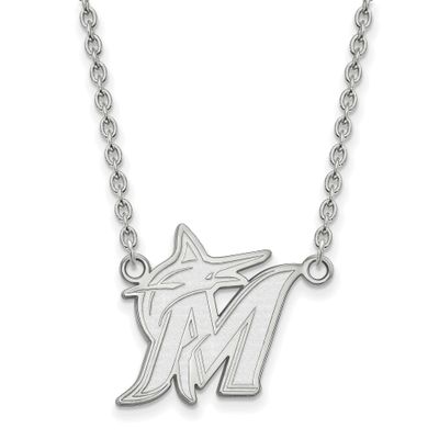 MLB Miami Marlins Letter M And Marlin Large Pendant 18 Inch Necklace 10k White Gold 1W009MIN-18, UP…