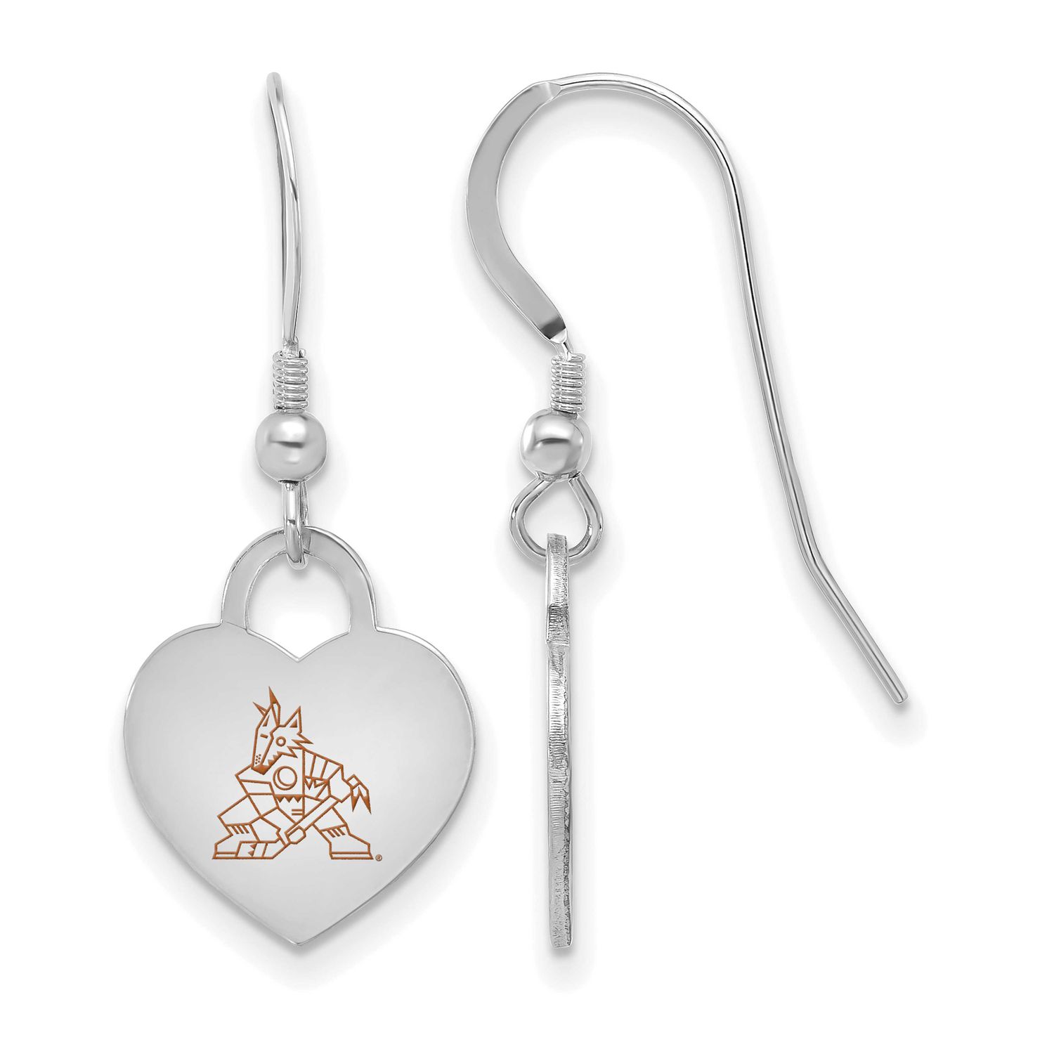 NHL Arizona Coyotes Enamel Heart Dangle Earrings Sterling Silver Rhodium-plated SS129COY, UPC: 1969…