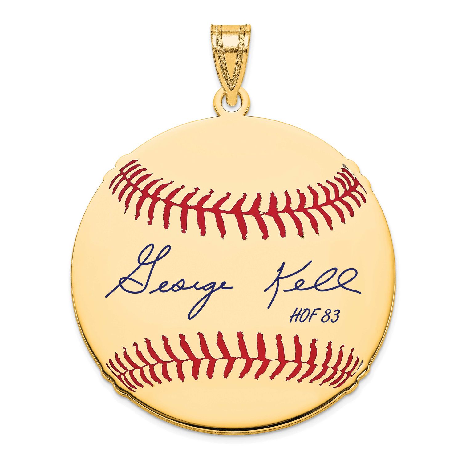George Kell Hall of Fame Signature Large Epoxy Baseball Pendant Gold-plated Sterling Silver GPHF02G…