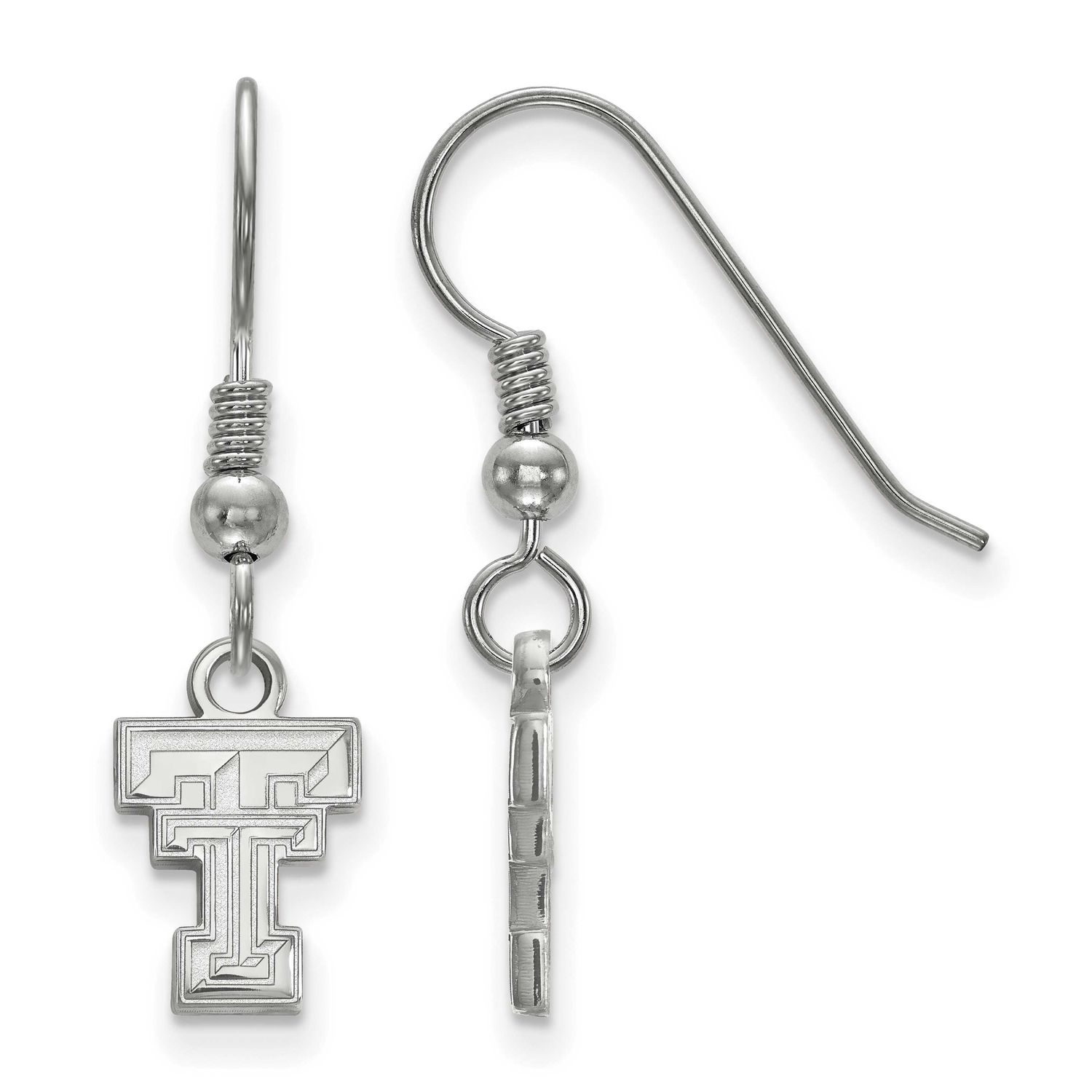 Texas Tech University T-T Extra Small Dangle Wire Earrings Sterling Silver Rhodium-plated SS006TXT,…