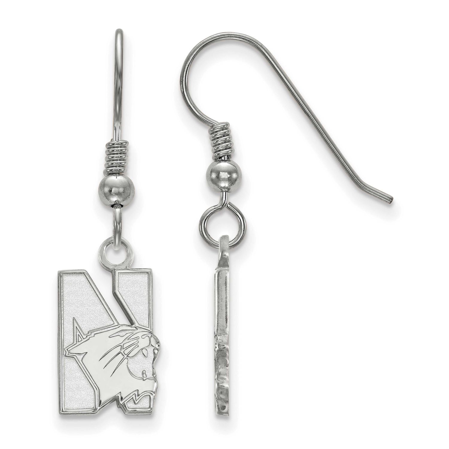 Northwestern University Small Dangle Wire Earrings Sterling Silver Rhodium-plated SS003NWU, UPC: 88…