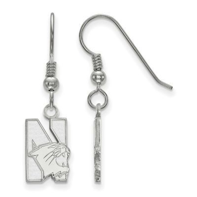 Northwestern University Small Dangle Wire Earrings Sterling Silver Rhodium-plated SS003NWU, UPC: 88…