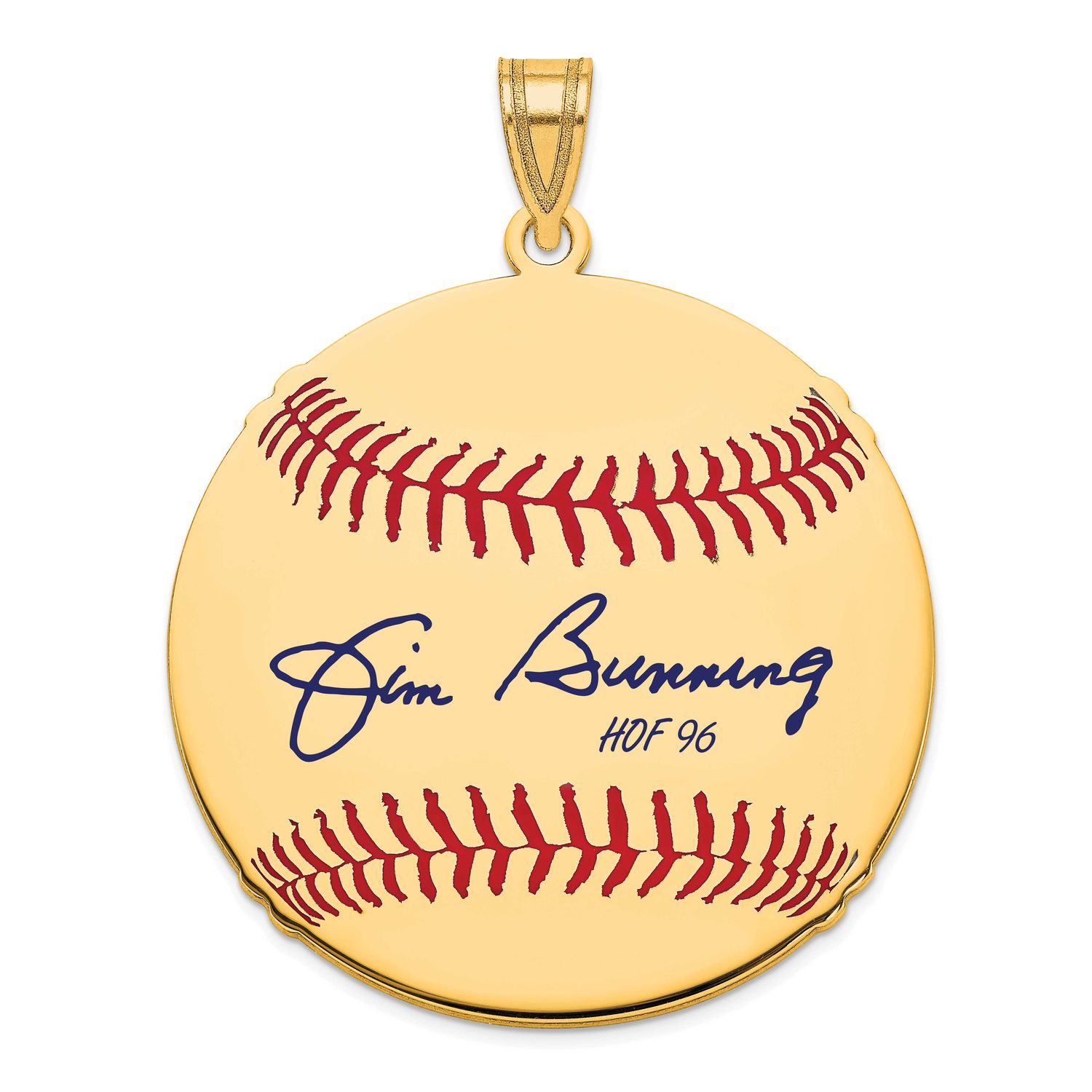 Jim Bunning Hall of Fame Signature Large Epoxy Baseball Pendant Gold-plated Sterling Silver GPHF02J…