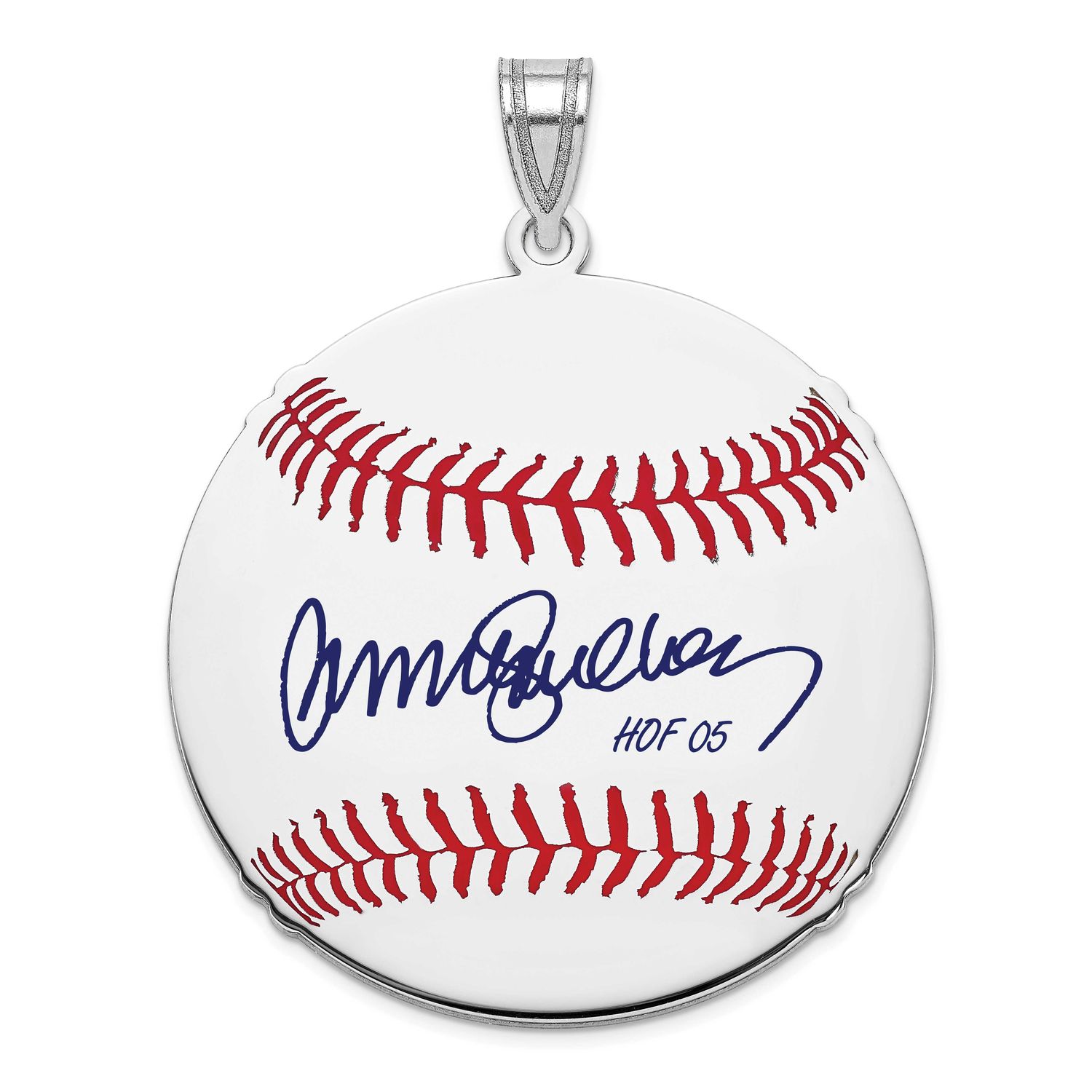 Ryne Sandberg Hall of Fame Signature Large Epoxy Baseball Pendant Sterling Silver SSHF02RS05, UPC: