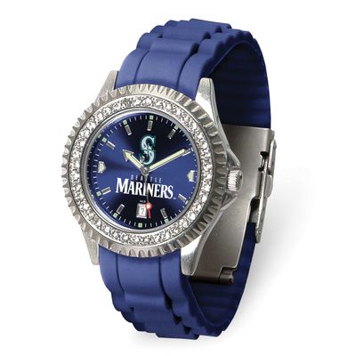 MLB Seattle Mariners Ladies Sparkle Crystal Bezel Silicone Strap Quartz Watch with Date Gametime XW…
