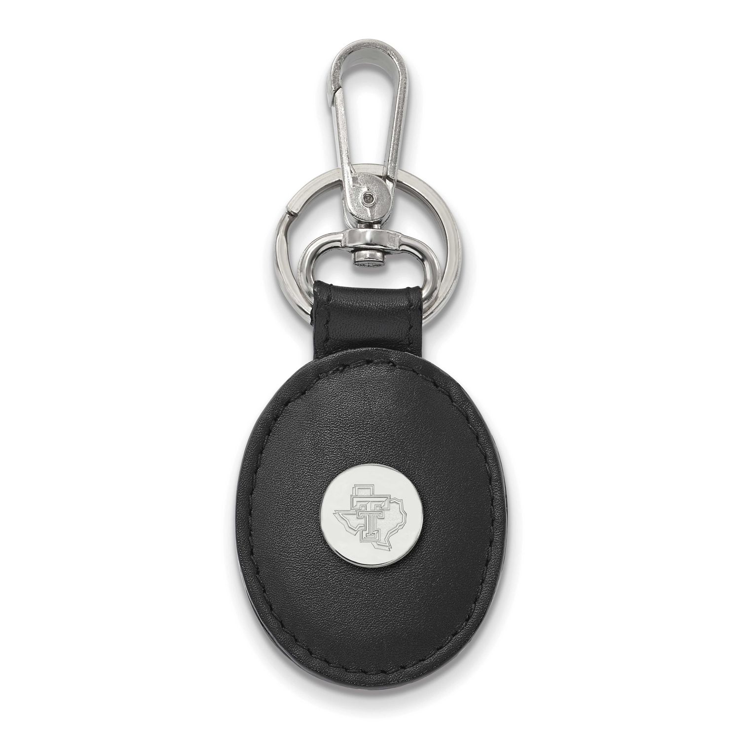 Texas Tech University Black Leather Oval Key Chain Sterling Silver Rhodium-plated SS053TXT-K1, UPC:…