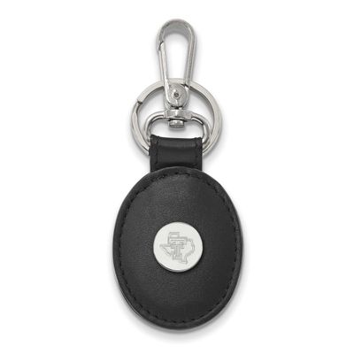 Texas Tech University Black Leather Oval Key Chain Sterling Silver Rhodium-plated SS053TXT-K1, UPC:…