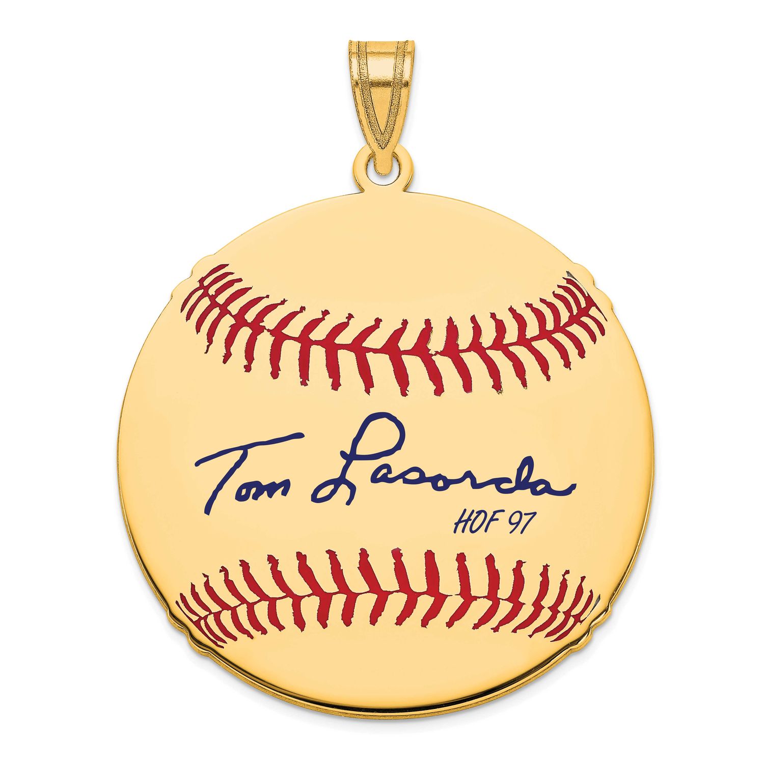 Tom Lasorda Hall of Fame Signature Large Epoxy Baseball Pendant Gold-plated Sterling Silver GPHF02T…