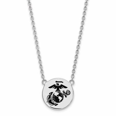 U.S. Marine Corps Epoxied Split Chain Disc Pendant Sterling Silver Rhodium-plated SS030USMC-18, UPC…