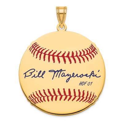 Bill Mazeroski Hall of Fame Signature Large Epoxy Baseball Pendant Gold-plated Sterling Silver GPHF…