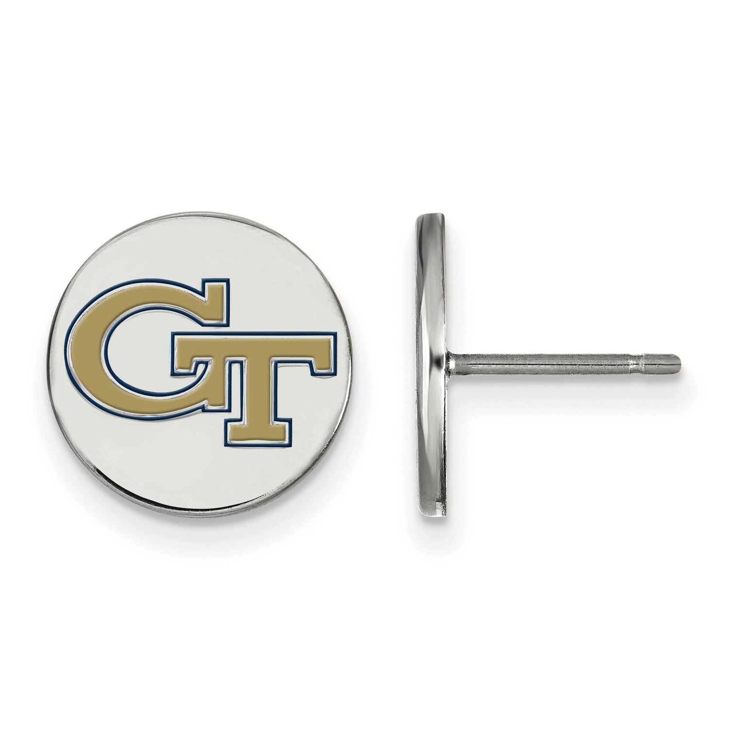 Georgia Institute of Technology Small Enamel Disc Earring Sterling Silver SS038GT, UPC: