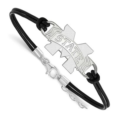 Mississippi State U Large Center Leather Bracelet Sterling Silver Rhodium-plated SS024MSS-7, UPC: 8…