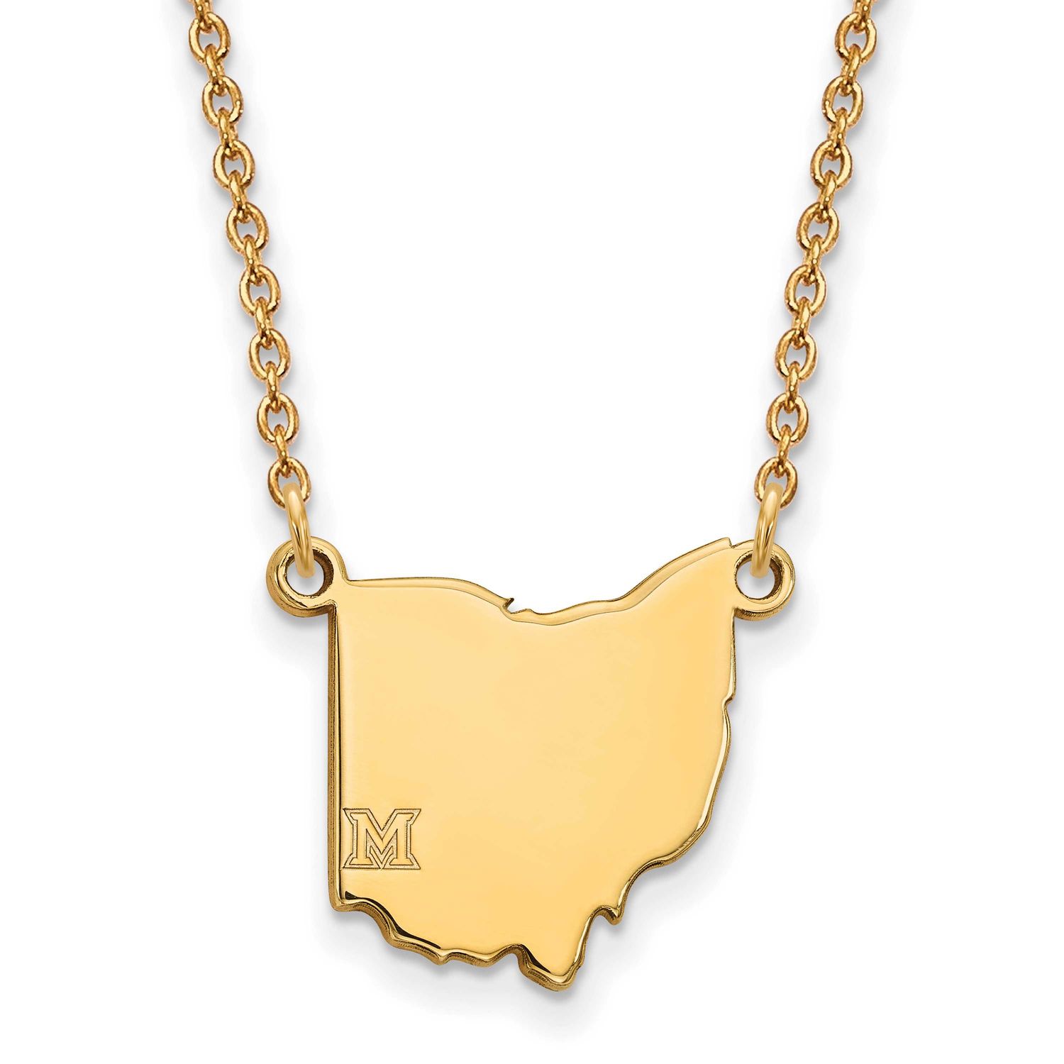 Miami University Ohio Shape 18 Inch Necklace Gold-plated Sterling Silver GP035MU-18, UPC: 191101120…