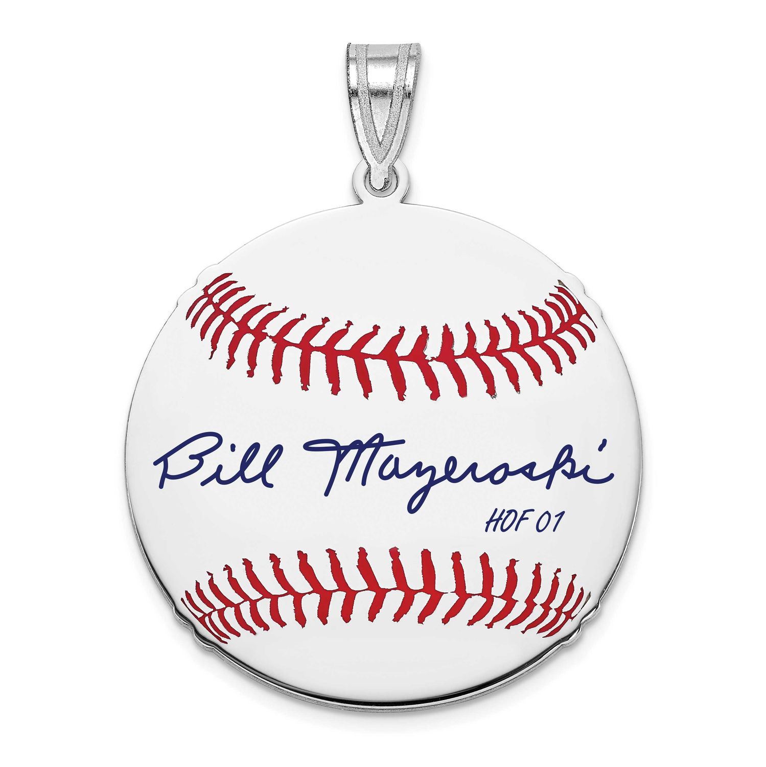 Bill Mazeroski Hall of Fame Signature Medium Epoxy Baseball Pendant Sterling Silver SSHF10BM01, UPC: