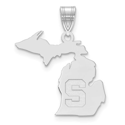 Michigan State University State Pendant Sterling Silver Rhodium-plated SS130MIS, UPC: 196904187050