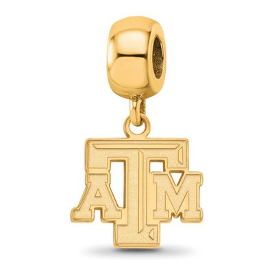 Texas A And M University T-A-M Small Dangle Bead Charm Gold-plated Sterling Silver GP030TAM, UPC: 8…