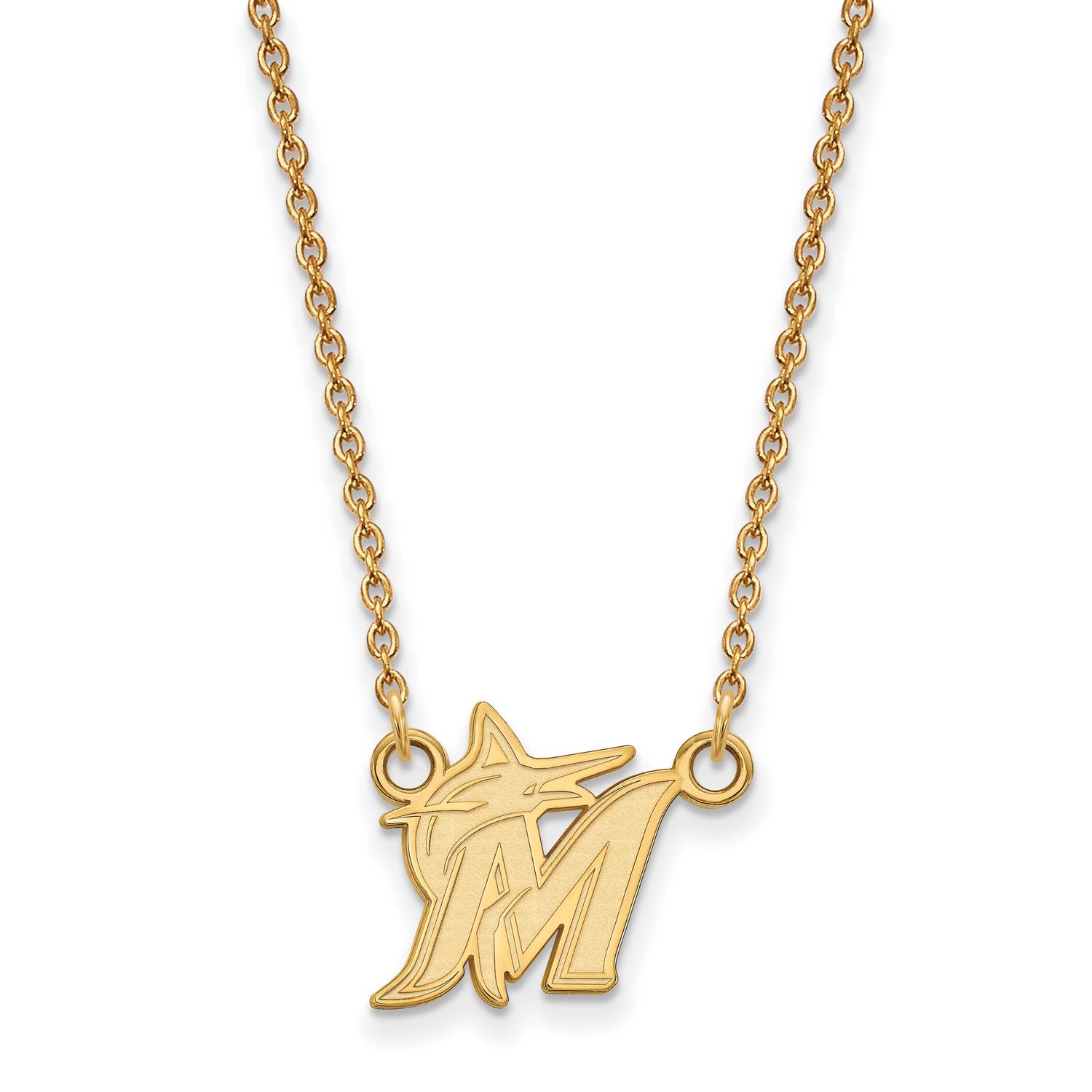 MLB Miami Marlins Letter M And Marlin Small Pendant 18 Inch Necklace 10k Gold 1Y008MIN-18, UPC: 886…