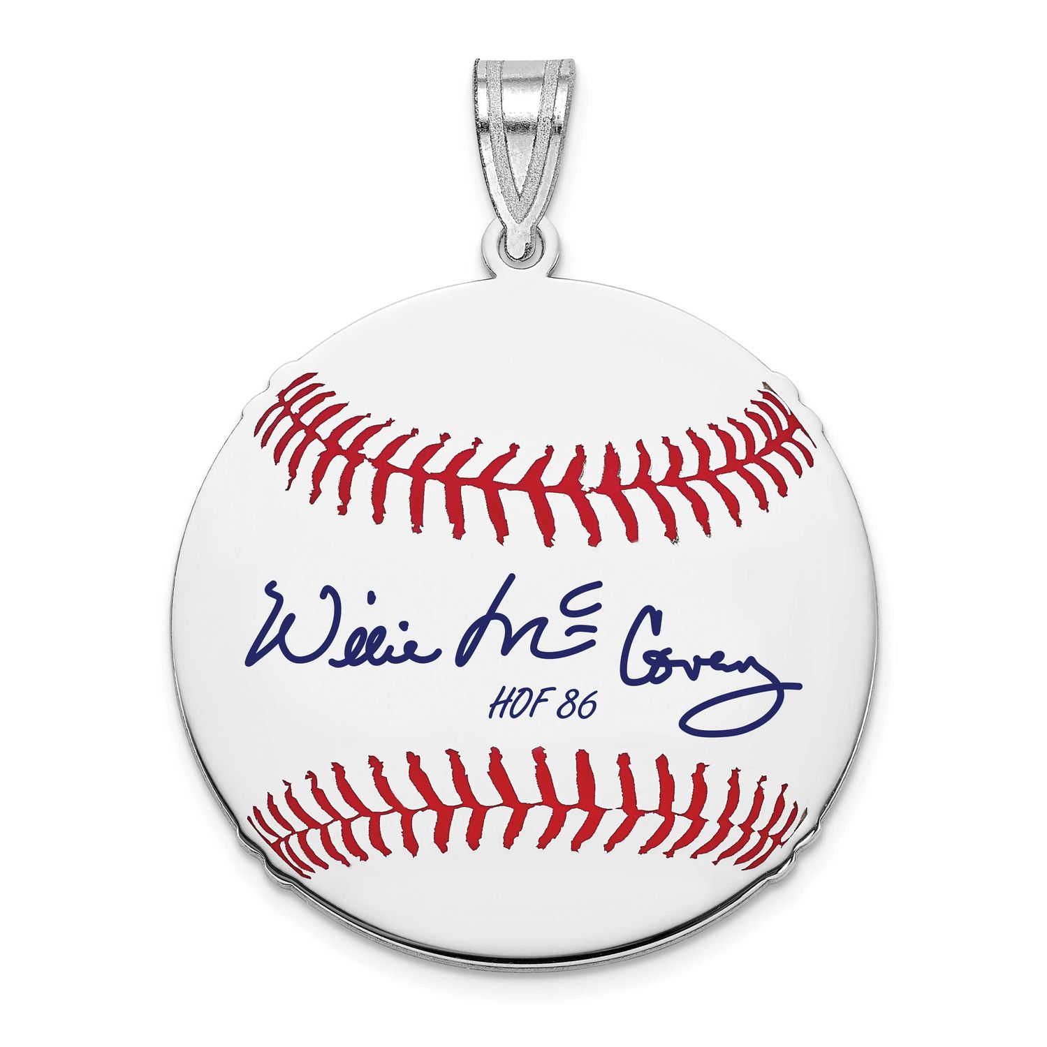 Willie Mccovey Hall of Fame Signature Medium Epoxy Baseball Pendant Sterling Silver SSHF10WM86, UPC: