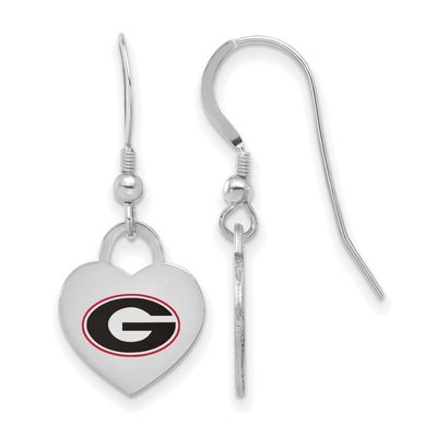 University of Georgia Enamel Heart Dangle Earrings Sterling Silver Rhodium-plated SS129UGA, UPC: 19…