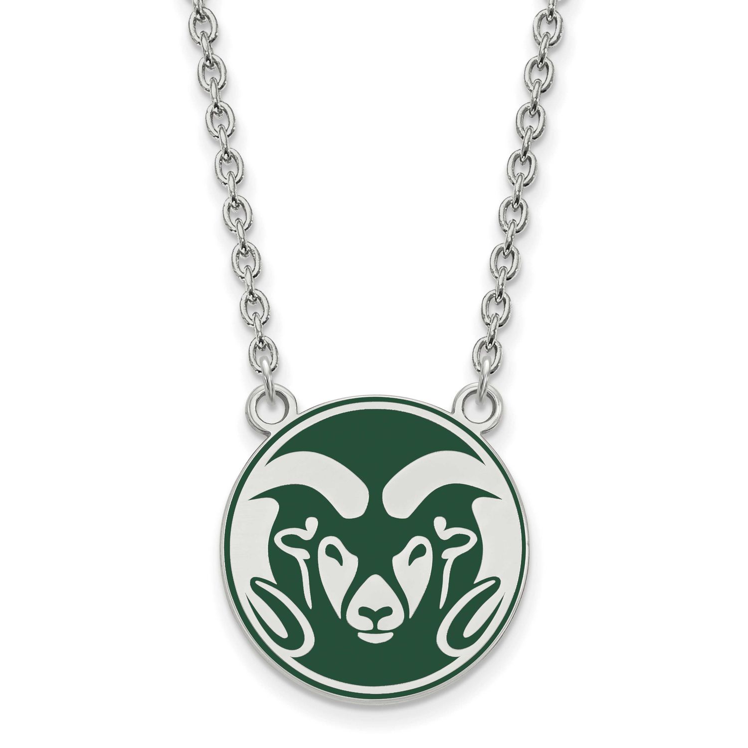 Colorado State University Ram Enameled Large Pendant 18 Inch Necklace Sterling Silver Rhodium-plate…