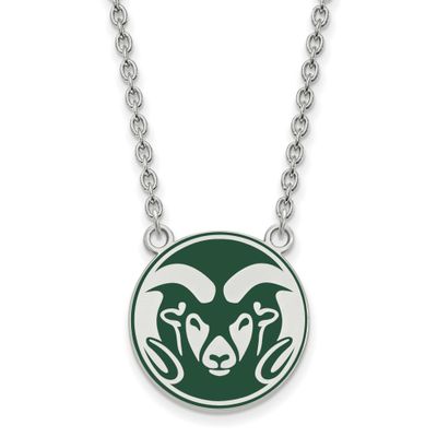 Colorado State University Ram Enameled Large Pendant 18 Inch Necklace Sterling Silver Rhodium-plate…