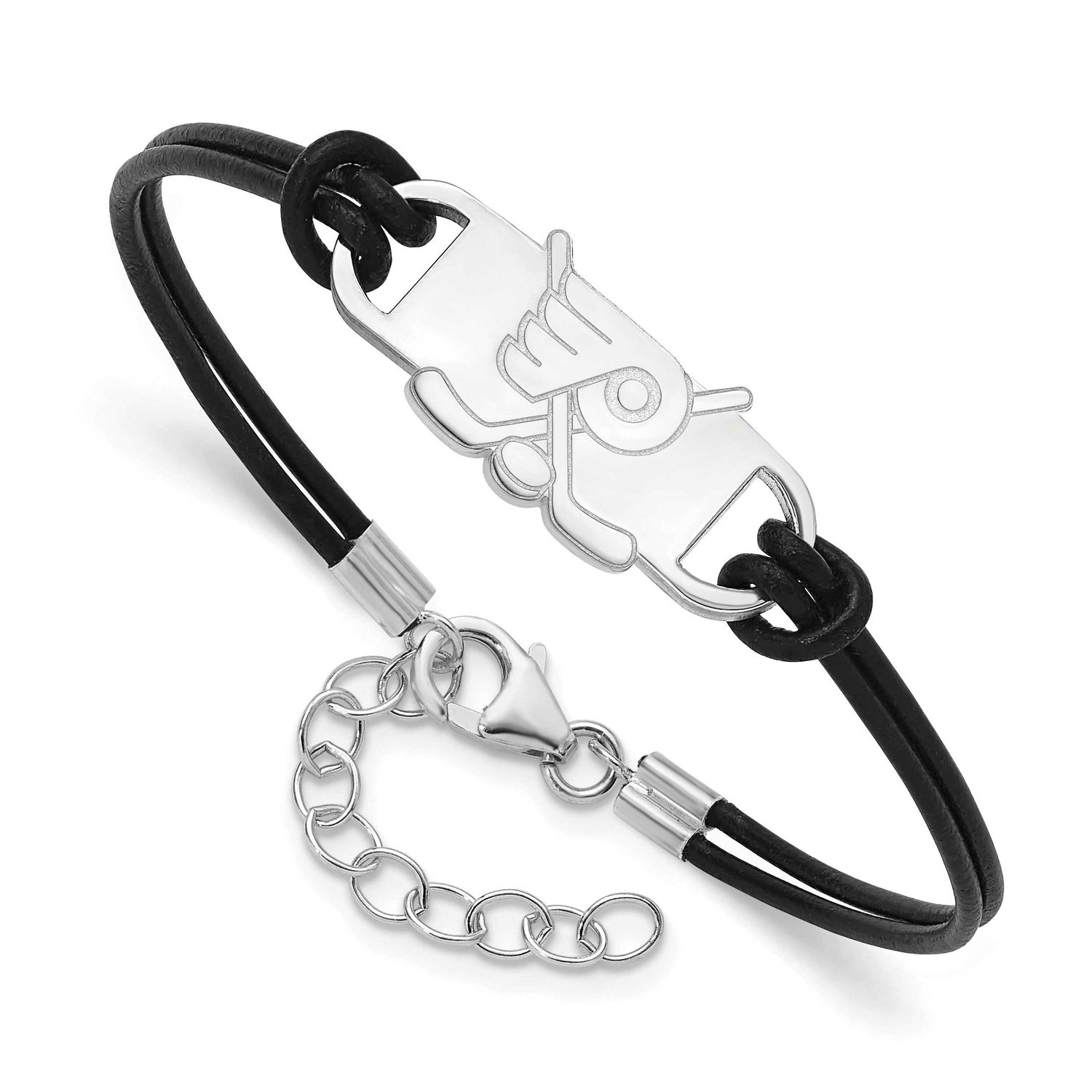 NHL Philadelphia Flyers Hockey Stick Leather Bracelet  Sterling Silver Rhodium-plated SS131FLY-7, U…