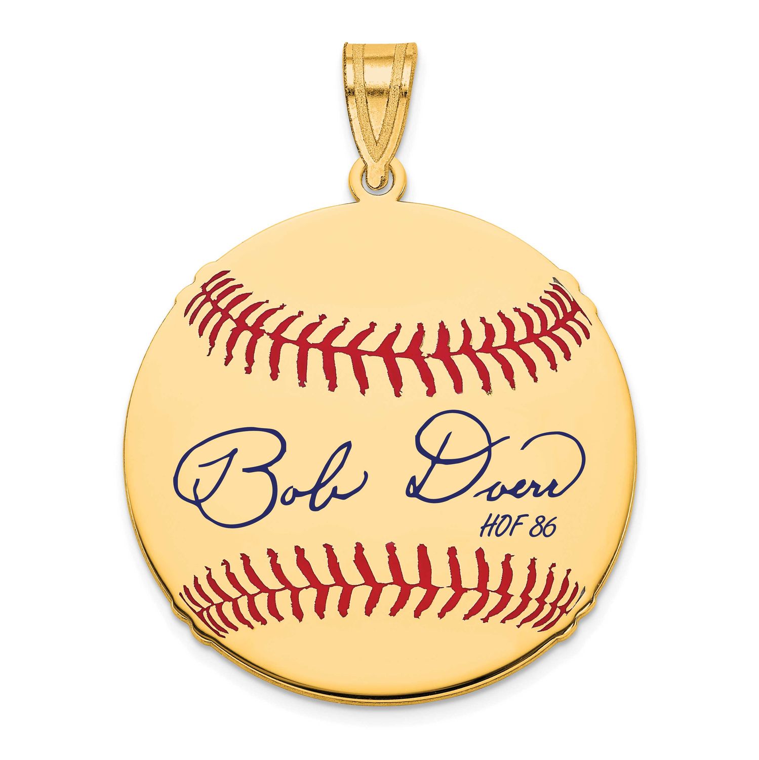 Bobby Doerr Hall of Fame Signature Medium Epoxy Baseball Pendant Gold-plated Sterling Silver GPHF10…