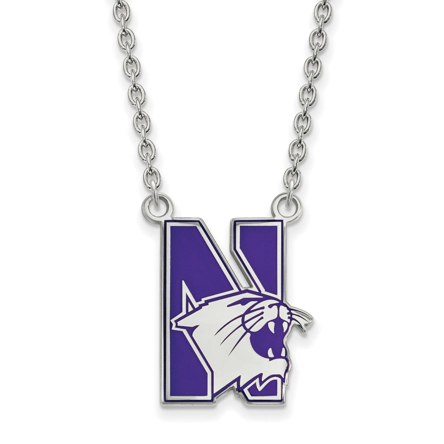 Northwestern U Large Enameled Pendant 18 Inch Necklace Sterling Silver Rhodium-plated SS010NWU-18, …